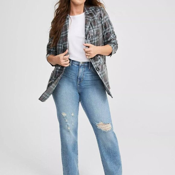 Torrid Sequin Button Front Plaid Blazer 2X - Picture 4 of 16